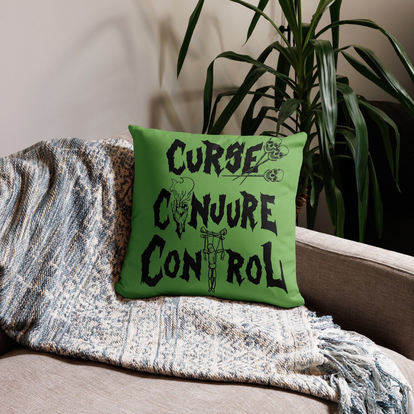 Curse, Conjure, Control - Green Pillow