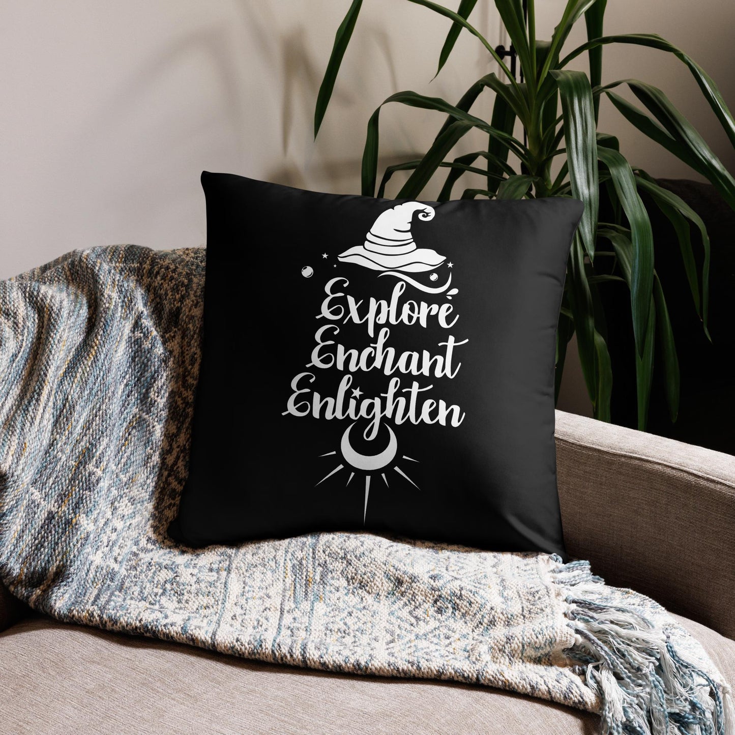 Explore, Enchant, Enlighten - Black Pillow