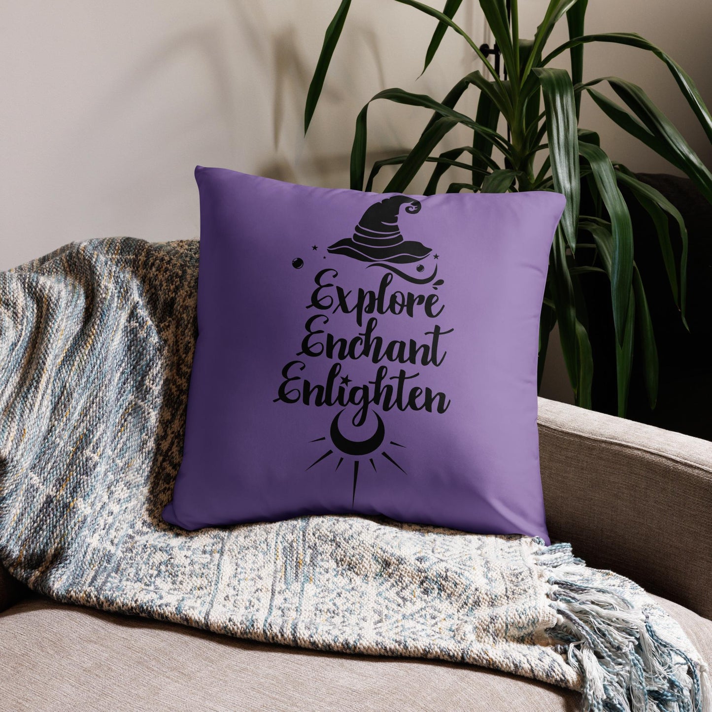 Explore, Enchant, Enlighten - Purple Pillow