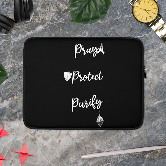 Pray, Protect, Purify - Black Laptop Sleeve