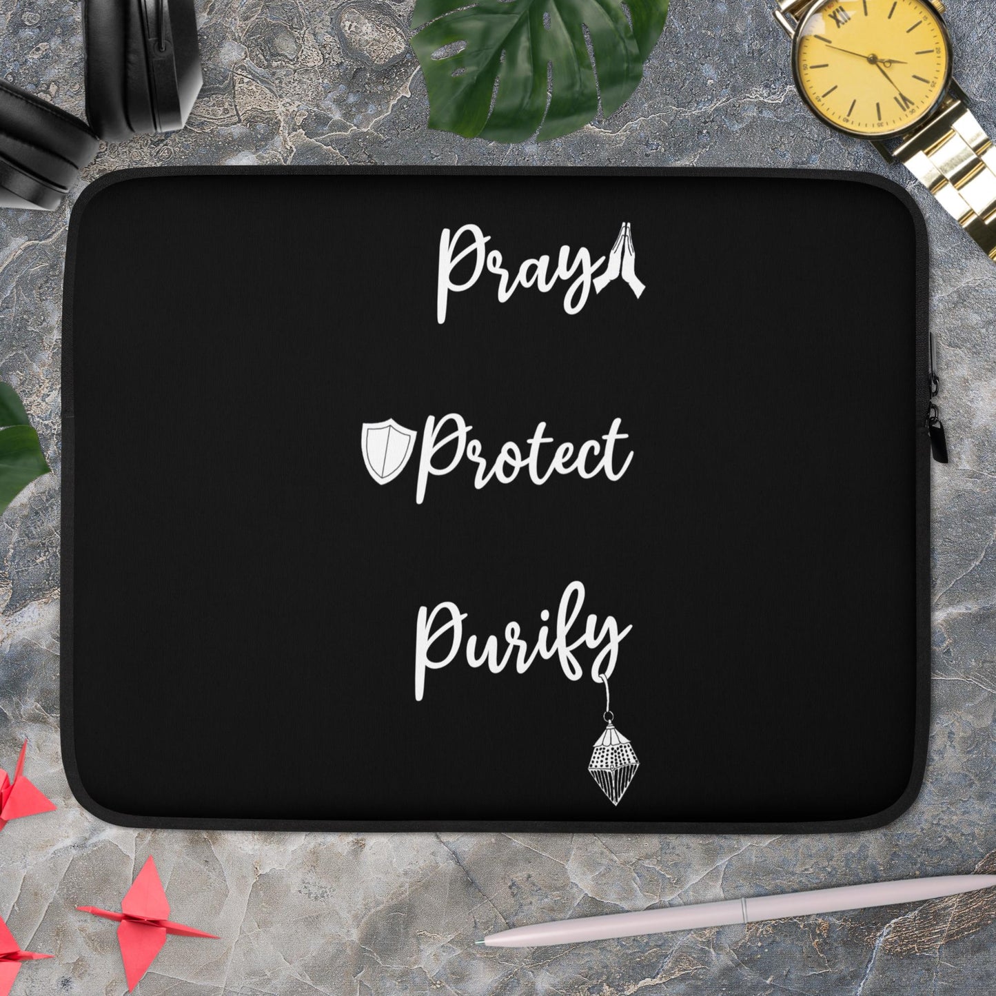 Pray, Protect, Purify - Black Laptop Sleeve