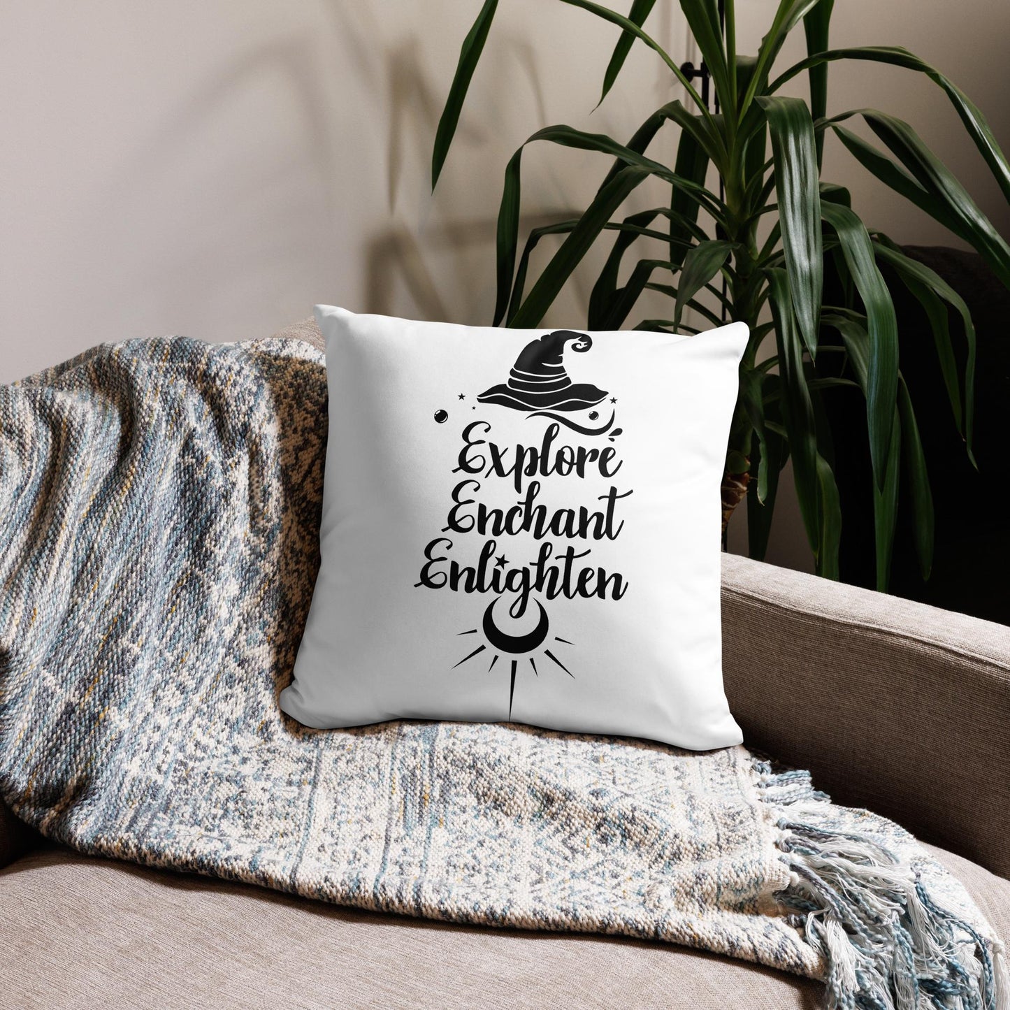 Explore, Enchant, Enlighten - White Pillow