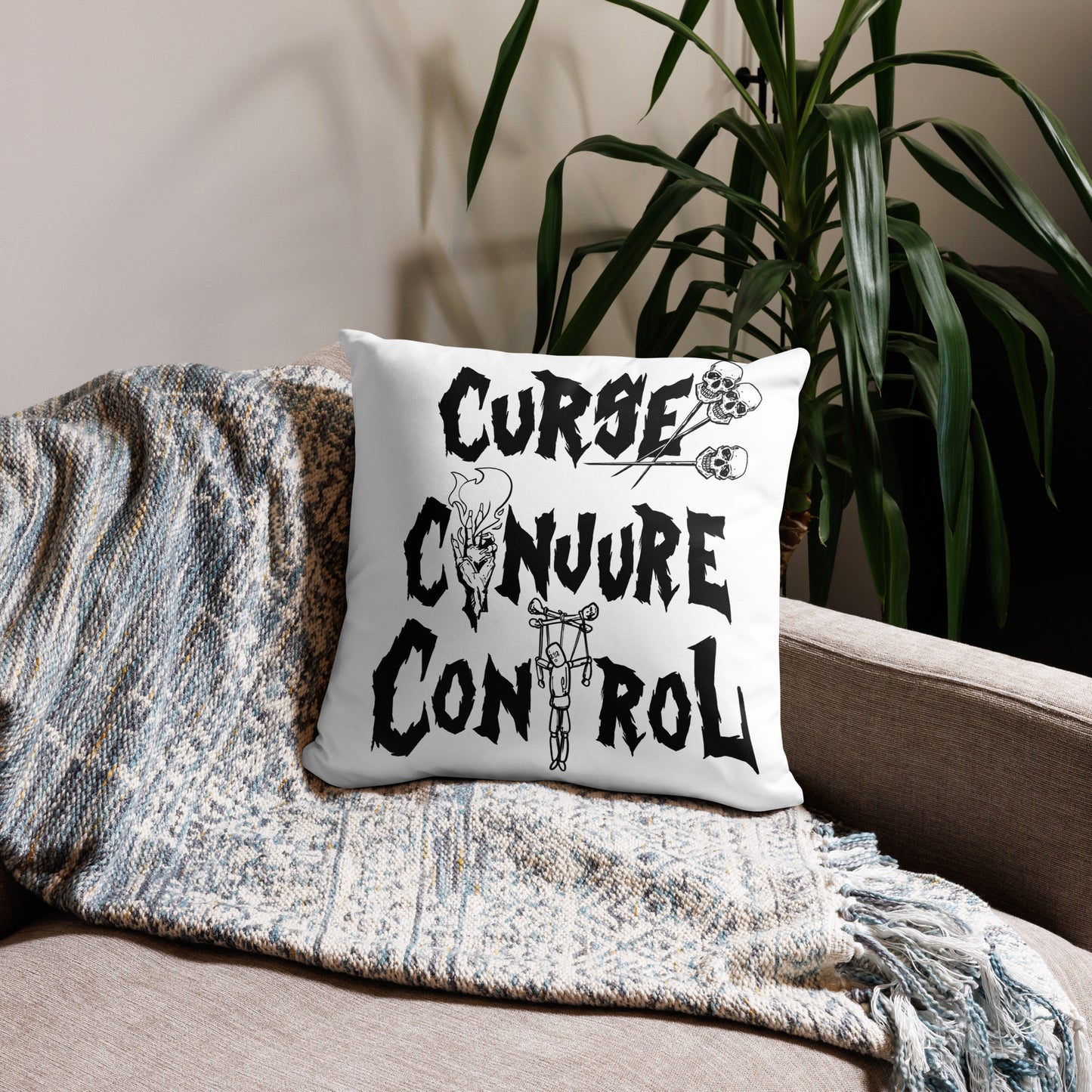 Curse, Conjure, Control - White Pillow