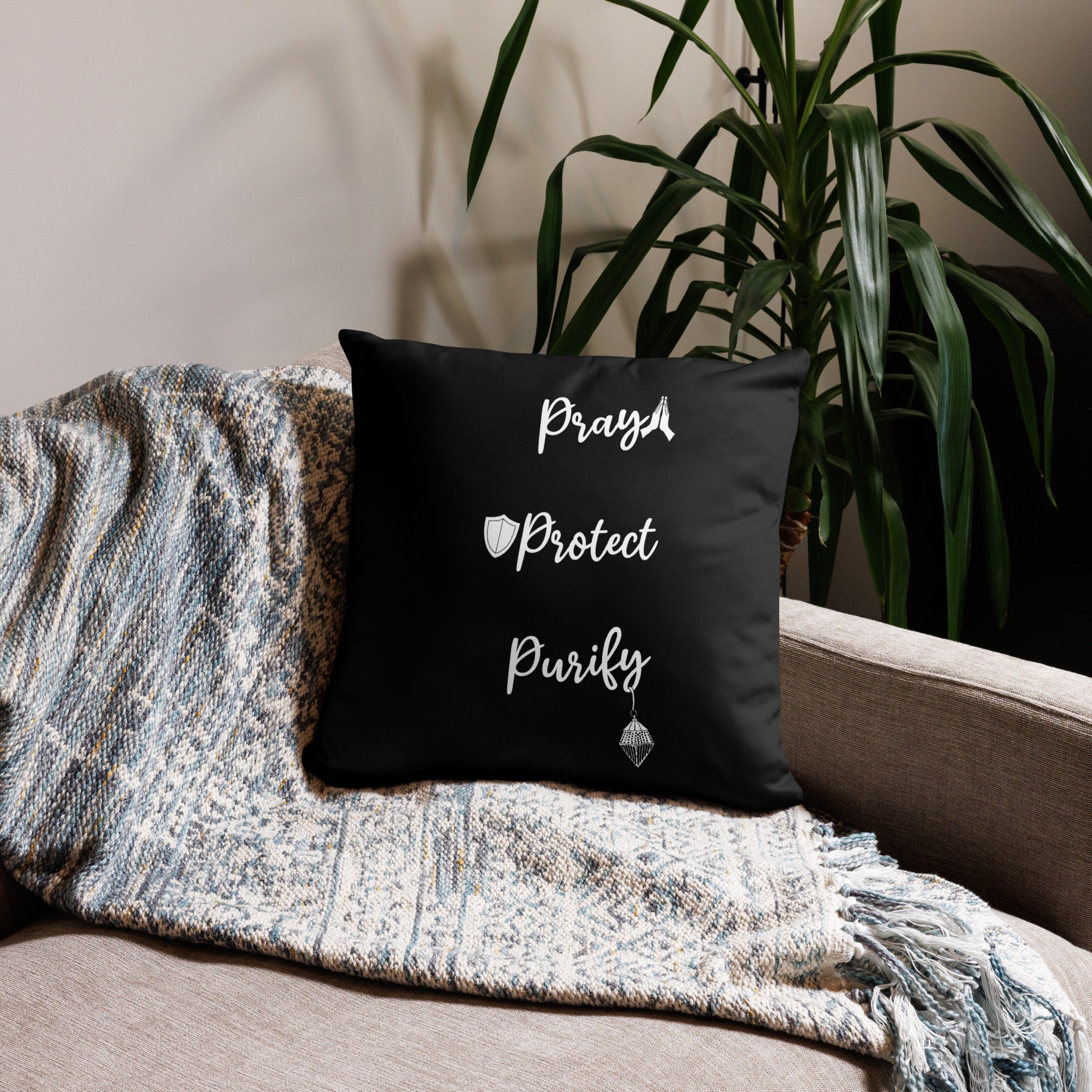 Pray, Protect, Purify - Black Pillow