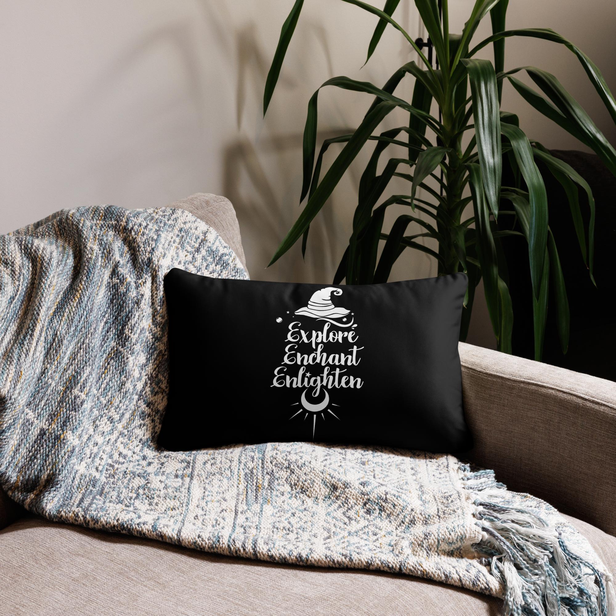 Explore, Enchant, Enlighten - Black Pillow