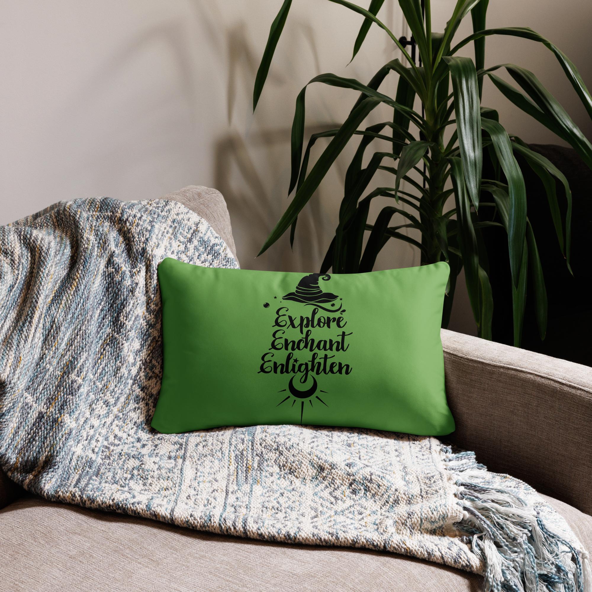 Explore, Enchant, Enlighten - Green Pillow