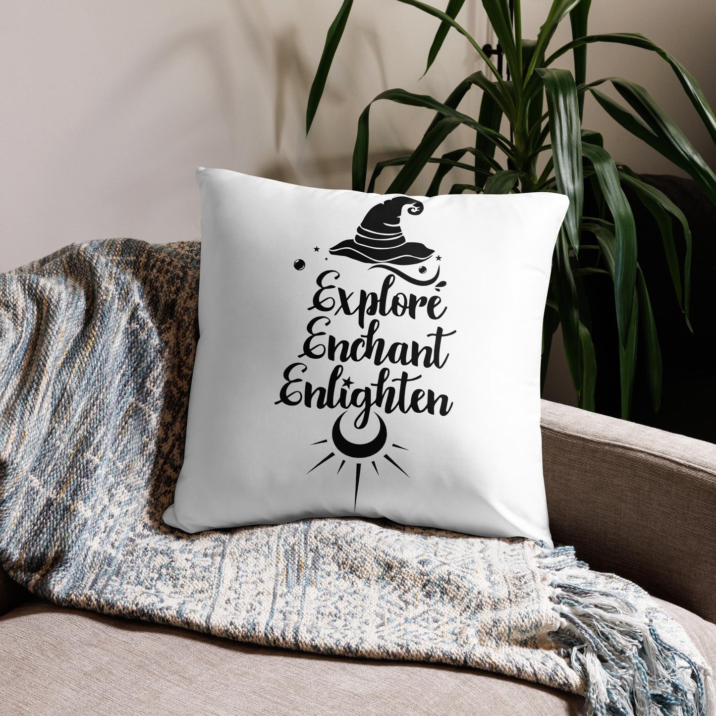 Explore, Enchant, Enlighten - White Pillow