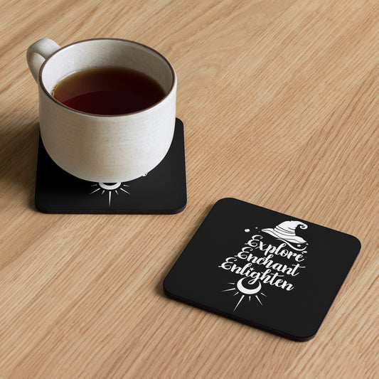 Explore, Enchant, Enlighten - Cork-back coaster