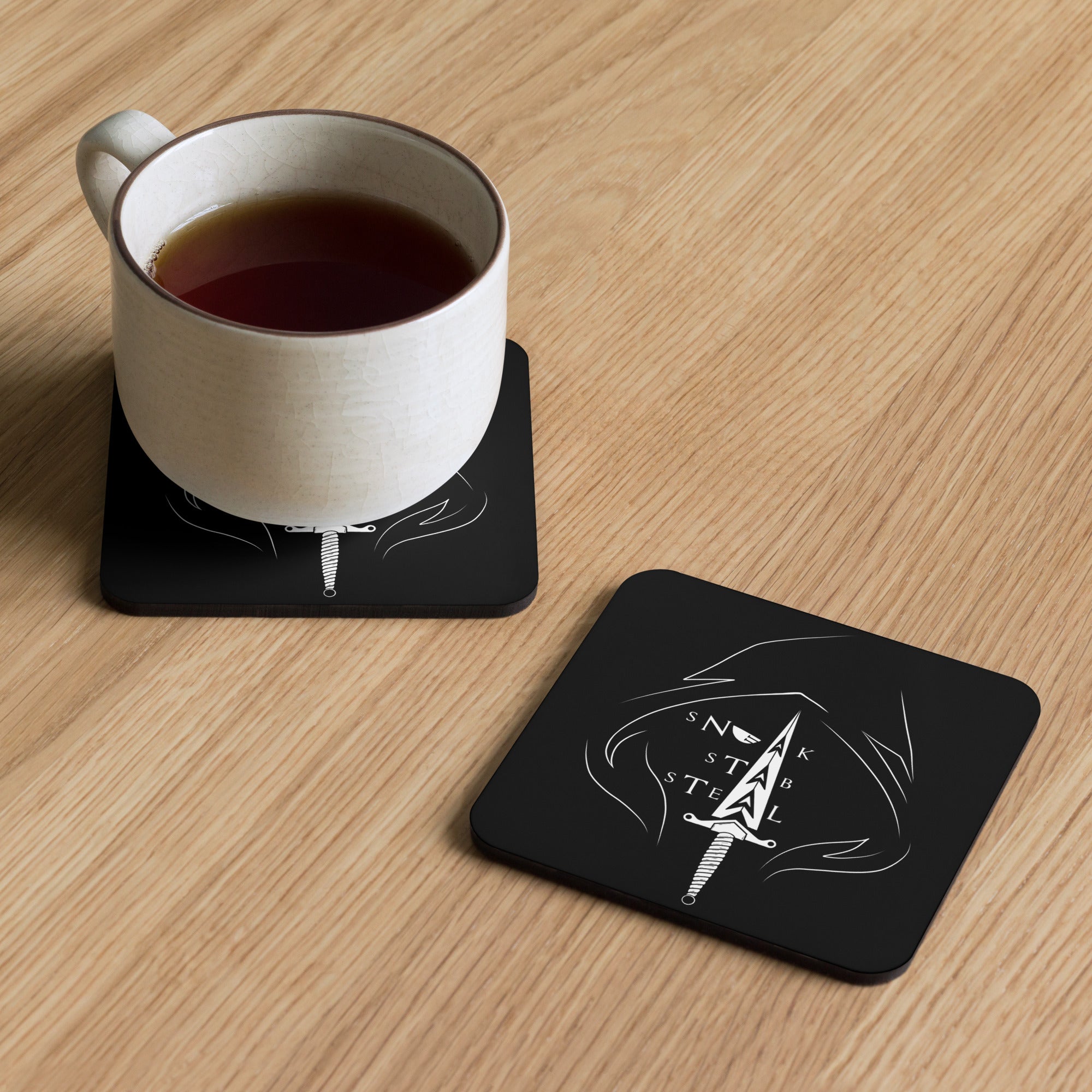 Sneak, Stab, Steal - Cork-back coaster