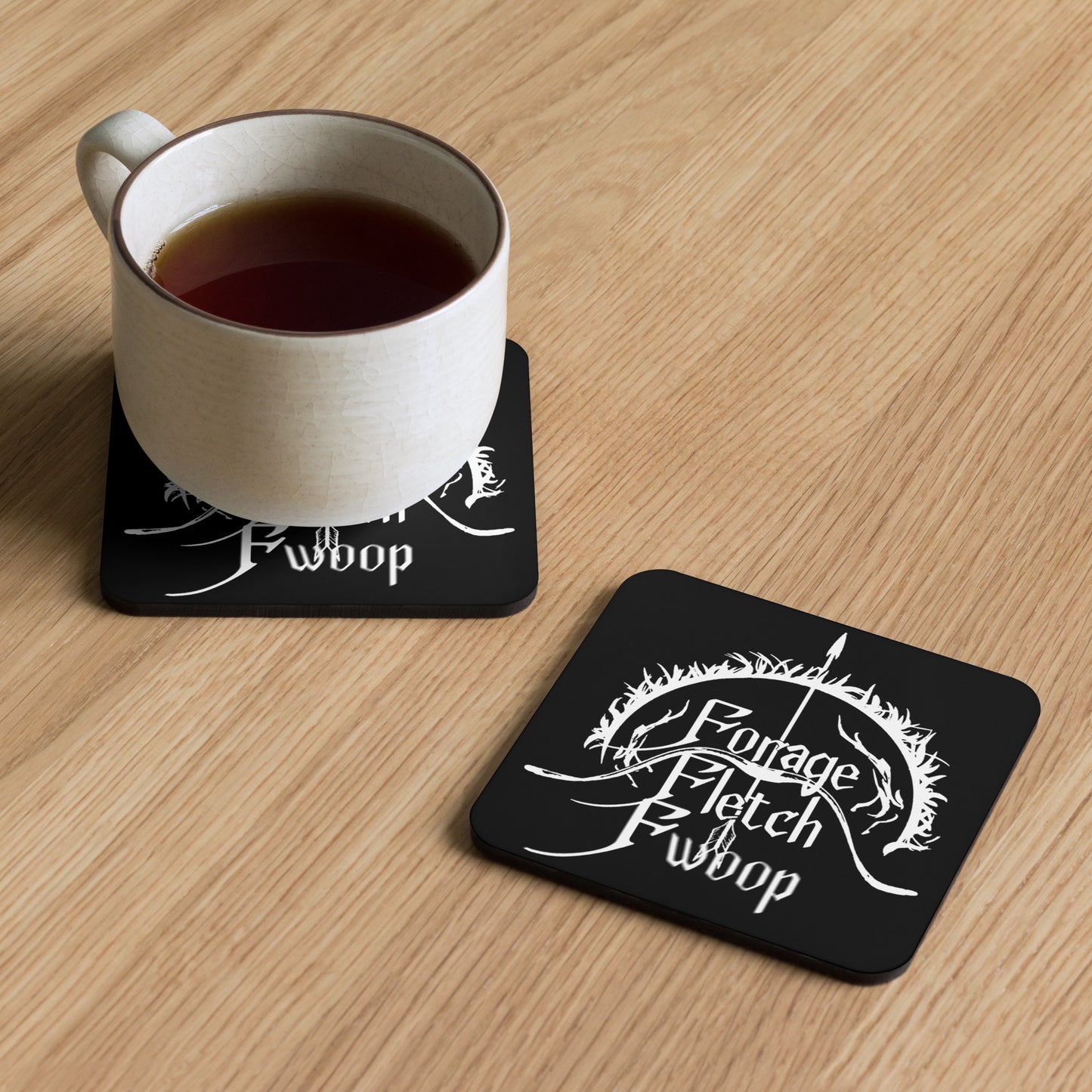 Forage, Fletch, Fwoop - Cork-back coaster