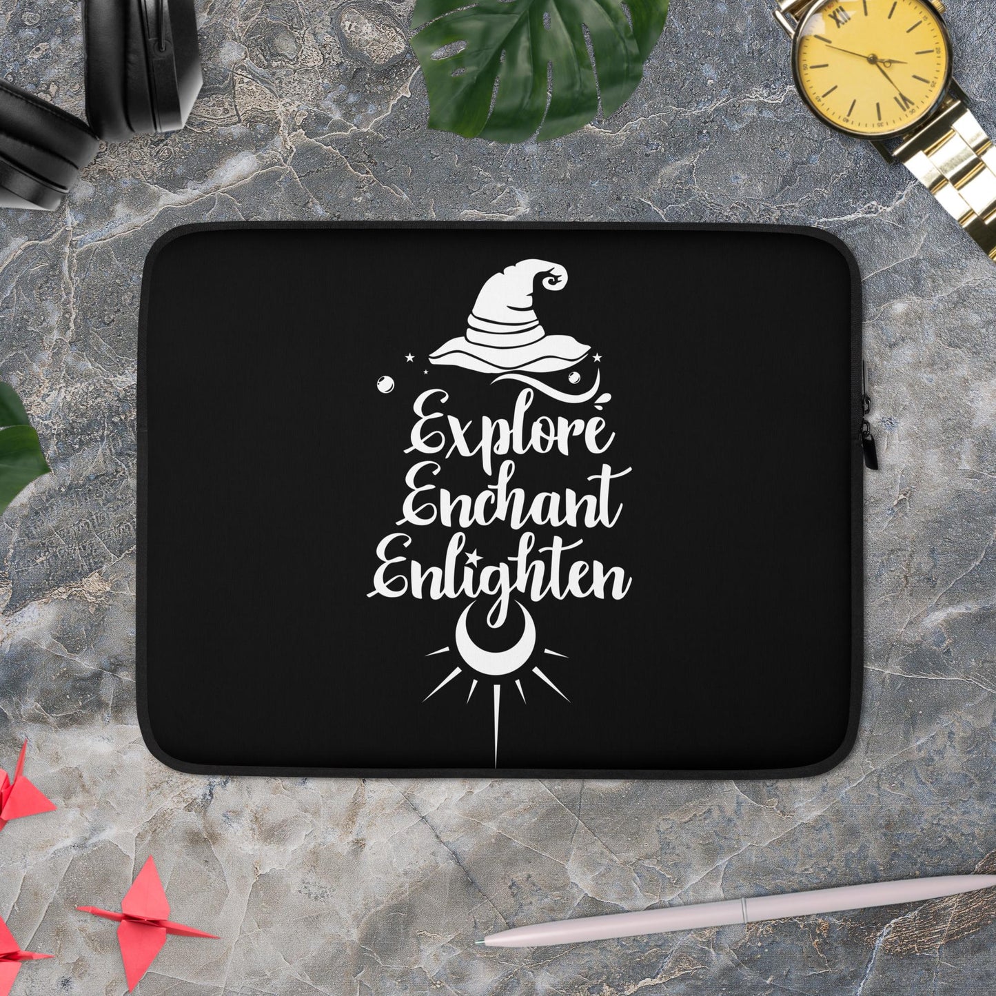 Explore, Enchant, Enlighten - Black Laptop Sleeve