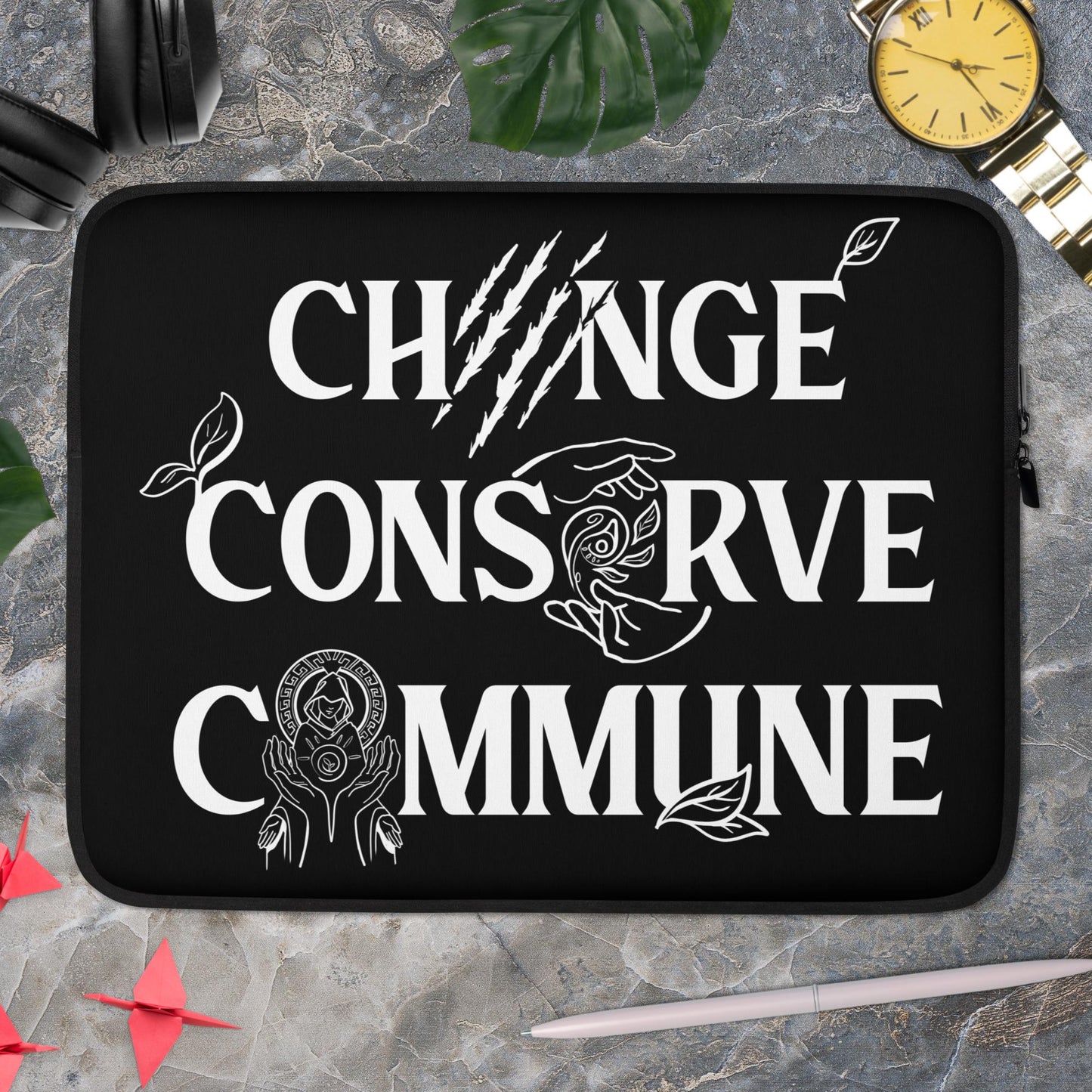 Change, Conserve, Commune - Black Laptop Sleeve