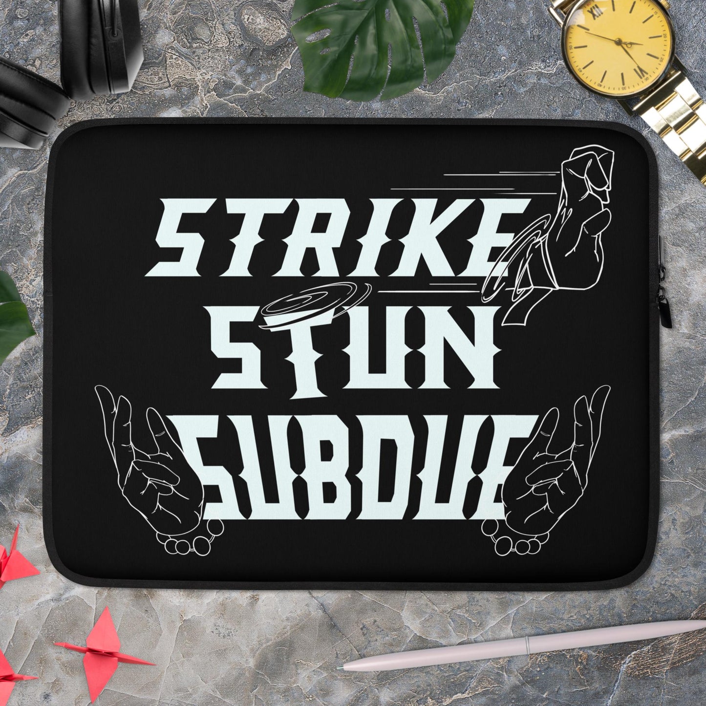 Strike, Stun, Subdue - Black Laptop Sleeve