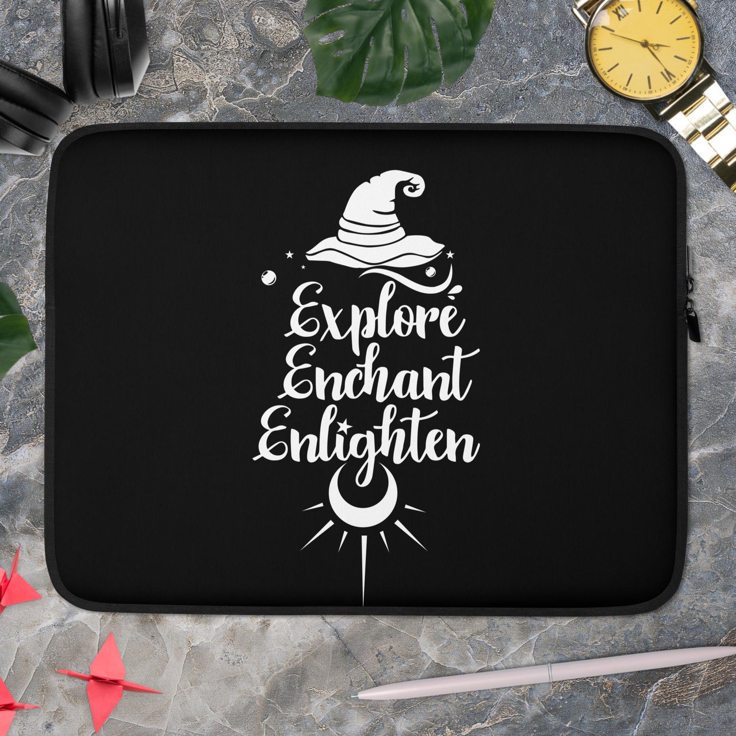 Explore, Enchant, Enlighten - Black Laptop Sleeve